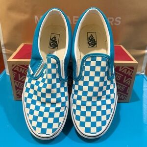Vans Turquoise Checkered Slip-On Sneakers